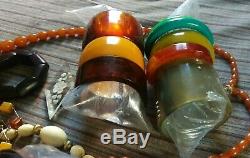 Vintage Lot Bakelite Lucite & Other Plastic Jewelry Bangles Necklaces Pins