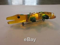 Vintage Lucite Rare Yellow Green Alligator Crocodile Pin Brooch Open Mouth