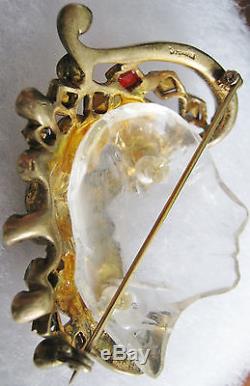 Vintage Lucite Sterling Jelly Belly Face Figural Pin Brooch Jewels Masterpiece