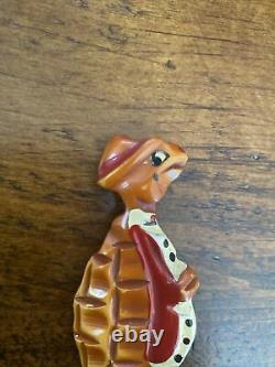 Vintage MARTHA SLEEPER Carved Painted Bakelite Whimsical Turtle Brooch Pin