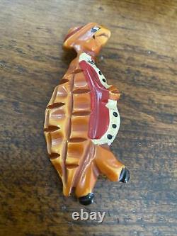 Vintage MARTHA SLEEPER Carved Painted Bakelite Whimsical Turtle Brooch Pin