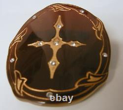 Vintage Man Made Tortoise Shell Designe Lucite (plastic) Rhinestone Pin Brooch