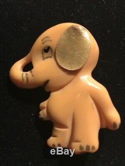 Vintage Martha Sleeper Bakelite Pin Playful Elephant Gold Ear