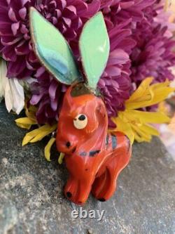 Vintage Martha Sleeper Painted Carved Bakelite Donkey Figural Brooch / Pin