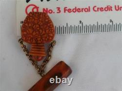 Vintage Mini Marbled Carved Bakelite Perfume Pin Brooch