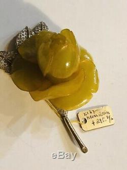 Vintage Nettie Rosenstein Bakelite Yellow Rhinestone Pin Brooch Signed Rare
