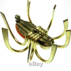 Vintage Orange Bakelite Spider Brooch Large 2 inch Arachnid 3-D Brass Bug Pin