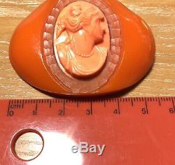 Vintage Original Rare Oval Bakelite & Carved Cameo Brooch Pin Mint
