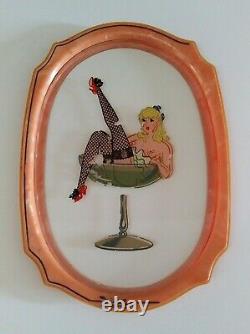 Vintage Pin Up Risque Burlesque Glass Bakelite Bar Decor Drink Plate Vanity Tray