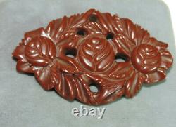 Vintage Plastic Deep Carved Tested Bakelite Rose Flower Brown Brooch Pin Ck 27