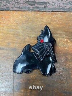 Vintage RARE Black Bakelite Curved Scottie Dog Scottish Terrier Large 3D Pin