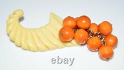 Vintage RARE Color Bakelite Cornucopia Butterscotch Orange Tan Dangle Pin Brooch