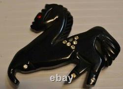 Vintage RARE Hand Carved Bakelite Galloping Horse Pin Brooch Great Style