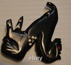 Vintage RARE Hand Carved Bakelite Galloping Horse Pin Brooch Great Style