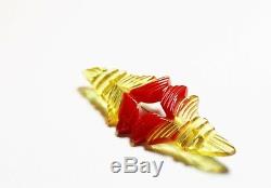 Vintage Rare Bakelite Brooch Pin Applejuice Red Heavily Carved Abstract