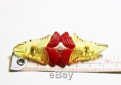Vintage Rare Bakelite Brooch Pin Applejuice Red Heavily Carved Abstract