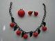 Vintage Rare Bakelite Necklace of Oranges on Celluloid Chain with Pin and Earrings