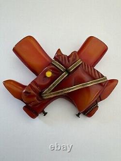 Vintage Rare Bakelite Red Horse Head With Cowboy Boots Metal Accents Brooch 16g