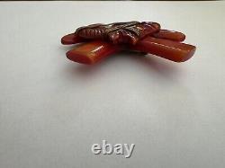 Vintage Rare Bakelite Red Horse Head With Cowboy Boots Metal Accents Brooch 16g