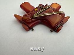 Vintage Rare Bakelite Red Horse Head With Cowboy Boots Metal Accents Brooch 16g