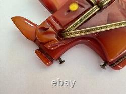 Vintage Rare Bakelite Red Horse Head With Cowboy Boots Metal Accents Brooch 16g