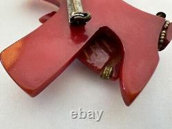 Vintage Rare Bakelite Red Horse Head With Cowboy Boots Metal Accents Brooch 16g