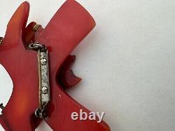 Vintage Rare Bakelite Red Horse Head With Cowboy Boots Metal Accents Brooch 16g