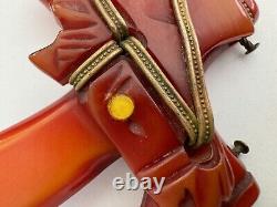 Vintage Rare Bakelite Red Horse Head With Cowboy Boots Metal Accents Brooch 16g