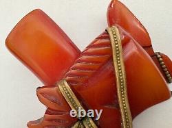 Vintage Rare Bakelite Red Horse Head With Cowboy Boots Metal Accents Brooch 16g