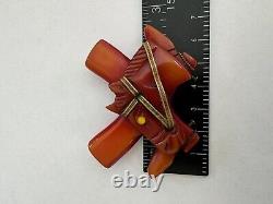 Vintage Rare Bakelite Red Horse Head With Cowboy Boots Metal Accents Brooch 16g