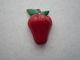 Vintage Rare Bakelite Red Strawberry Pin with Carved Hand Painted Leaves