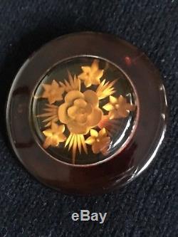 Vintage Rare Reversed Carved Bakelite Flower Brooch Pin Immaculate