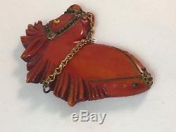 Vintage Rare Unique Red/orange Horse Head Brooch Pin Bakelite Must See