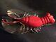 Vintage Red Bakelite And Lucite Lobster Pin. Rare