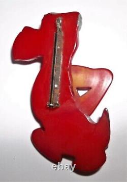 Vintage Red Bakelite Army Soldier Dog with Riffle and Articulated Arm Pin Brooch