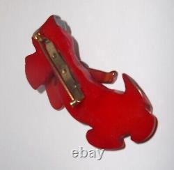 Vintage Red Bakelite Army Soldier Dog with Riffle and Articulated Arm Pin Brooch