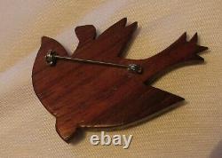 Vintage Red Bakelite Bird on Wood