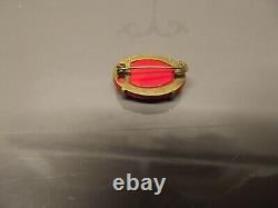 Vintage, Red Bakelite, Cabochon, Brass Metal, Large Pin Brooch Pendant