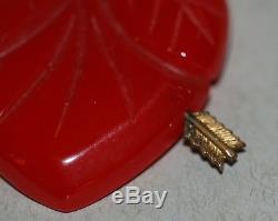 Vintage Red Bakelite Carved Heart Pin With Metal Cupid's Arrow Valentine Brooch