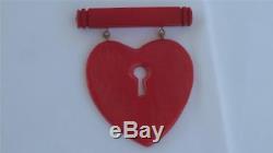 Vintage Red Bakelite Heart Pin Brooch