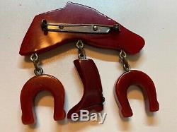 Vintage Red Bakelite Horse Figural Articulated 40s 50's Pin Brooch BOOK PIECE