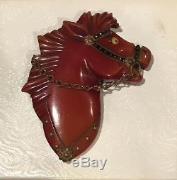 Vintage Red Bakelite Horse Head Brooch/Pin