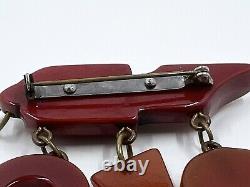 Vintage Red Bakelite Pin Brooch Whistle Football Horseshoe Helmet Rah Rah Dangle