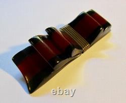 Vintage Red & Black Bakelite Ribbon Bowtie Pin 40's
