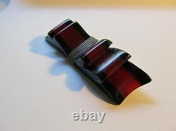 Vintage Red & Black Bakelite Ribbon Bowtie Pin 40's