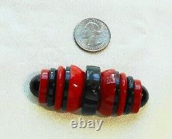 Vintage Red & Black Marbled Bakelite Modernist Pin Tested Positive A246