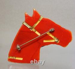Vintage Red/Orange Carved Bakelite Horse Head Pin