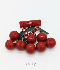 Vintage Retro 1930s Iconic Carved Bakelite Cherries Pin Brooch. FREE SHIPPING