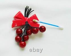 Vintage Retro 40's Bakelite 7 Cherries Ribbon Bow Pin REPAIR DONE 30 grams