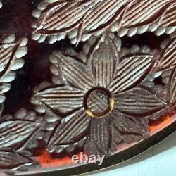 Vintage Root Beer Bakelite Brass Brooch Pin Floral Pattern Carving 3x 2 Tested